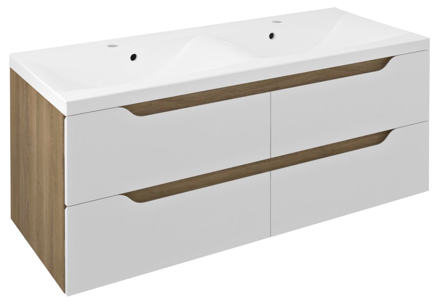 WA120-3025 (59752) WAVE dvojumyvadlová skříňka 119,7x50x47,8cm, bílá/dub cuneo WA120-3025