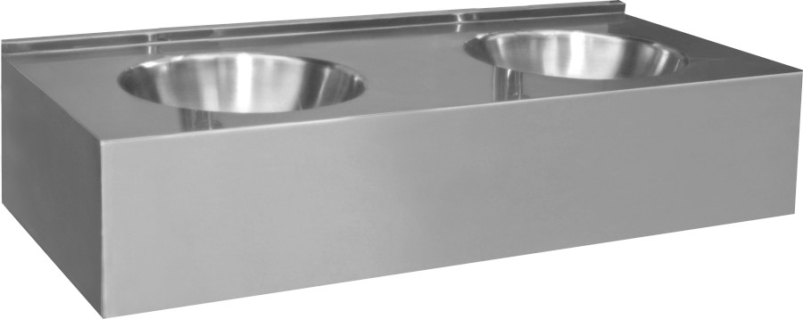 Závěsný pult se dvěmi umyvadly 1200x270x550 mm, nerez mat 13080.2.S