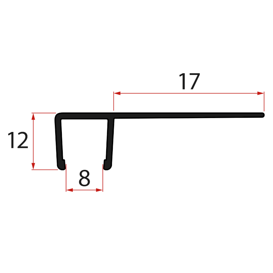 NDGVB01 (47925) Set svislých těsnění pro sklo 8/8mm, 2000mm, černá NDGVB01