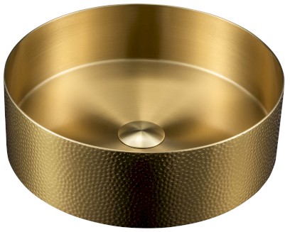 AURUM nerezové umyvadlo na desku, průměr 38 cm, včetně výpusti, tepané, zlato mat AU201-T