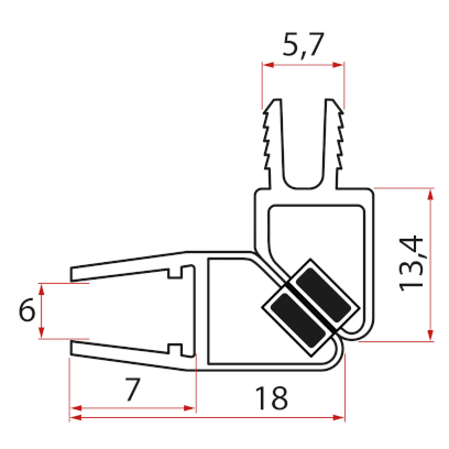 Set magnetických těsnění 45° pro sklo 6mm a profil, 1900mm NDGS07
