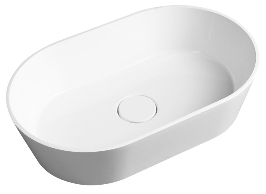 GERANO umyvadlo na desku, litý mramor, 60x38cm, kryt výpusti, bílá GN600