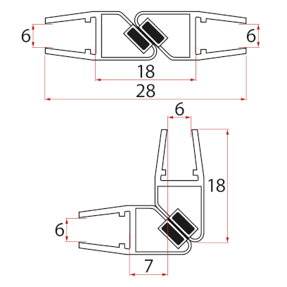 Set magnetických těsnění 45°pro sklo 6/6mm, 2000mm MAG01