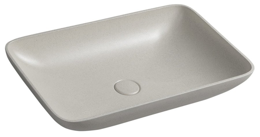 INFRANE betonové umyvadlo na desku, včetně výpusti, 57x37cm, bílý pískovec AR460