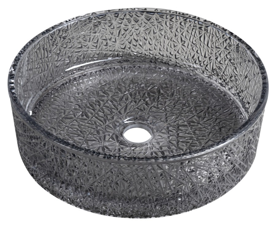 TY323B (59677) ERSEL skleněné gravírované umyvadlo na desku Ø 39,5cm, černá TY323B