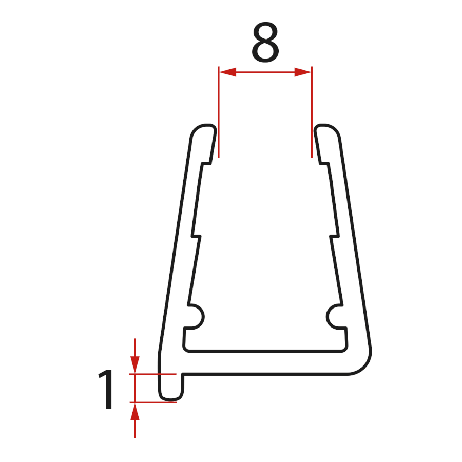 NDRL03 (47930) Spodní těsnění na pevné sklo 8mm, 1000mm NDRL03