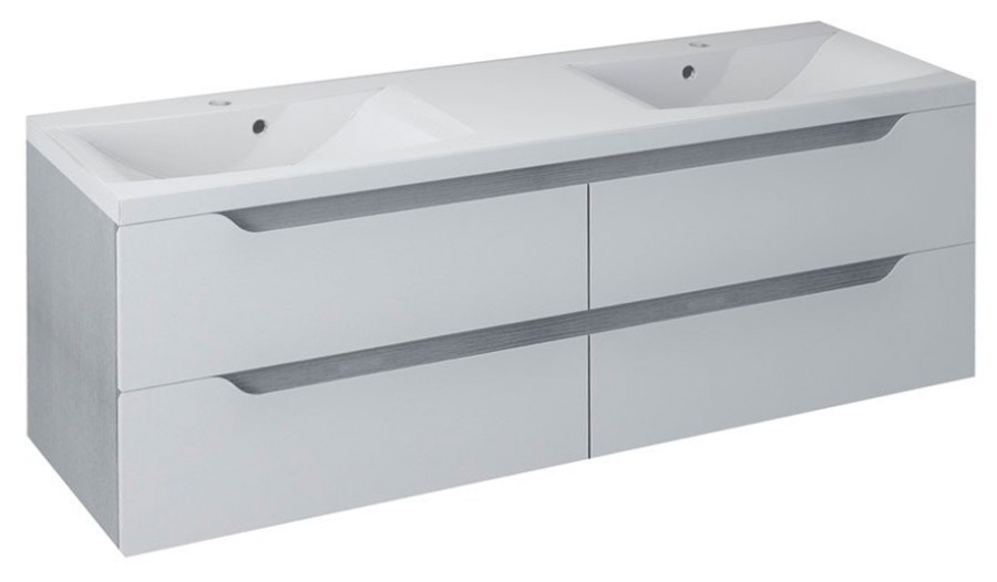 WAVE dvojumyvadlová skříňka 149,7x50x47,8cm, bílá/dub stříbrný WA150-3011