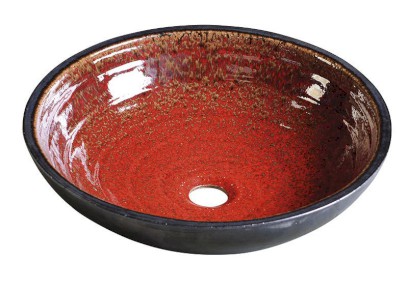 ATTILA keramické umyvadlo, průměr 43cm, tomatová červeň/petrolejová DK007