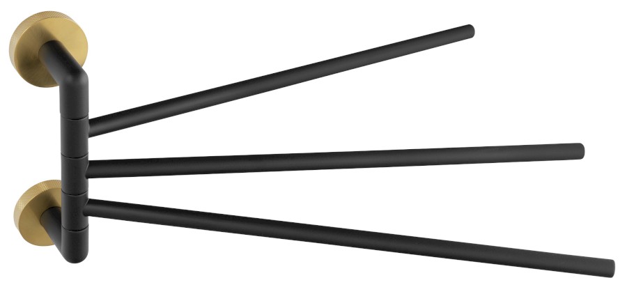 WS022BG (60582) LARISSA trojitý držák ručníků otočný 350mm, černá/zlato mat WS022BG