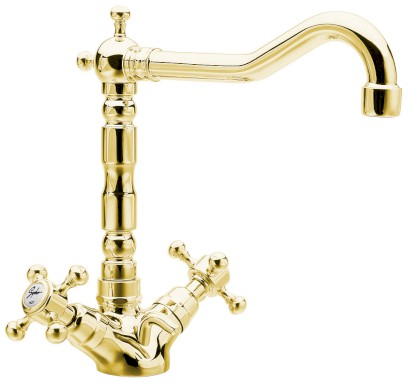 ANTEA stojánková umyvadlová baterie s retro hubicí s výpustí, zlato 3375