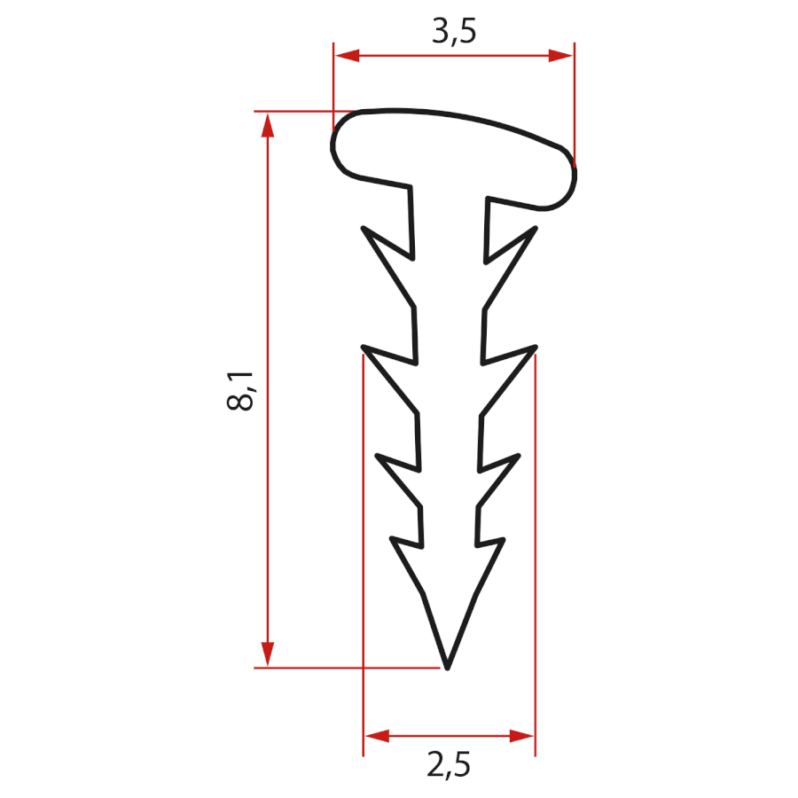 Zamačkávací těsnění, 2000mm SPAT05