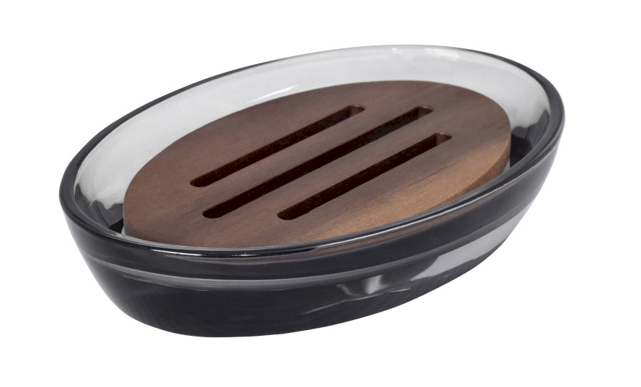 08399 (58690) FIGO mýdlenka na postavení, kouřové sklo/dřevo 08399