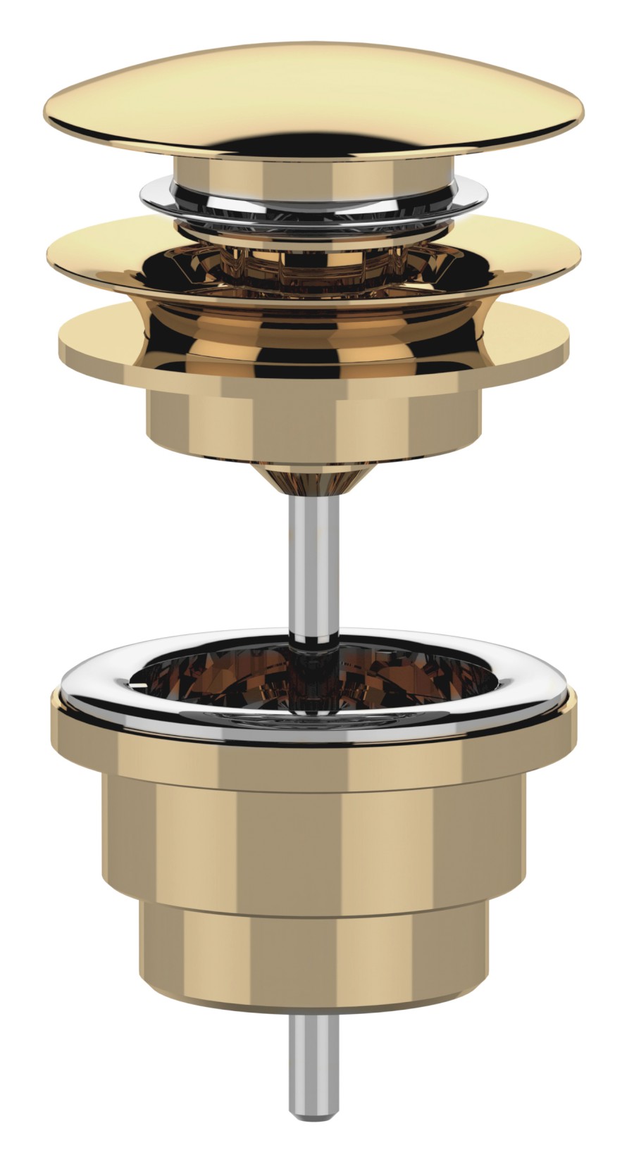 CV100217 (61665) Umyvadlová výpust 5/4“, click-clack, velká zátka, 10-65mm, zlato CV100217