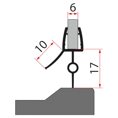 Spodní těsnění na dveře, sklo 6mm, 1000mm, černá NDAQ6014B-01-2021