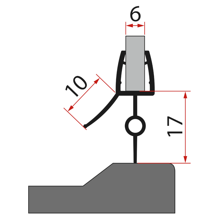 NDAQ6014B-01-2021 (56764) Spodní těsnění na dveře, sklo 6mm, 1000mm, černá NDAQ6014B-01-2021