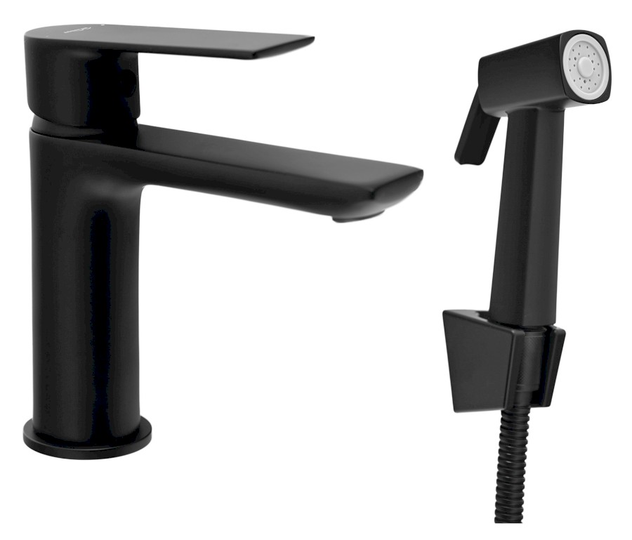 SK401B (56192) Stojánková umyvadlová baterie s bidetovou sprchou, černá mat SK401B