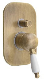 KIRKÉ WHITE podomítková sprchová baterie, 2 výstupy, bílá páčka, bronz KI42BB