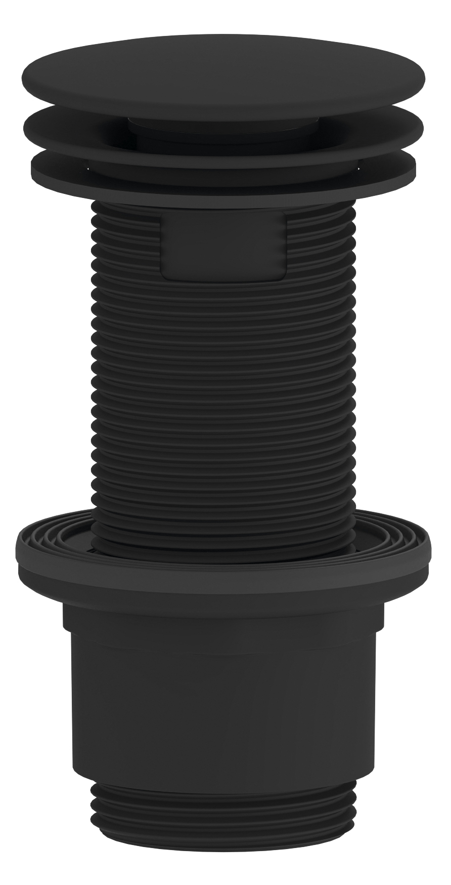 CV1232B (59351) Umyvadlová výpust 5/4“, neuzavíratelná, velká zátka, 10-80mm, ABS/černá mat CV1232B