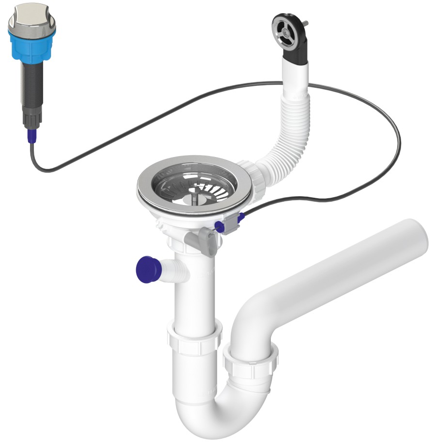 155.128.0 (61314) Dřezový sifon s přepadem, ovládáním a odbočkou, 6/4