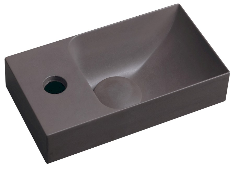 PK30015 (55147) PICCOLINO betonové umývátko 30,8x17cm, baterie vlevo, tmavě hnědá mat PK30015
