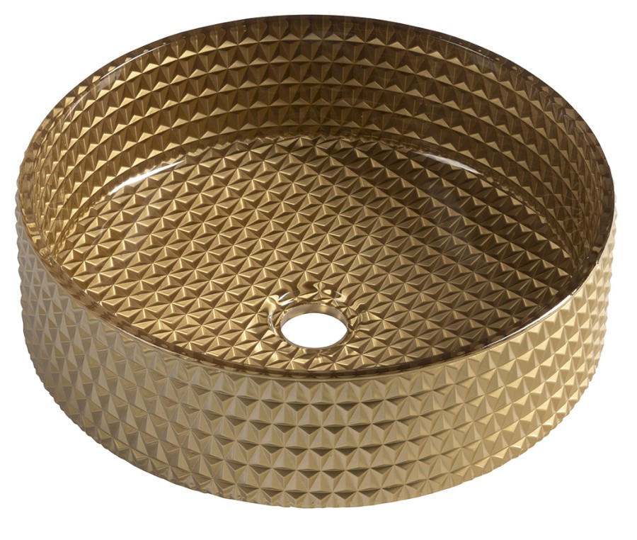 TY214Z (50901) MARAGUA skleněné gravírované umyvadlo na desku Ø 39,5cm, zlatá TY214Z