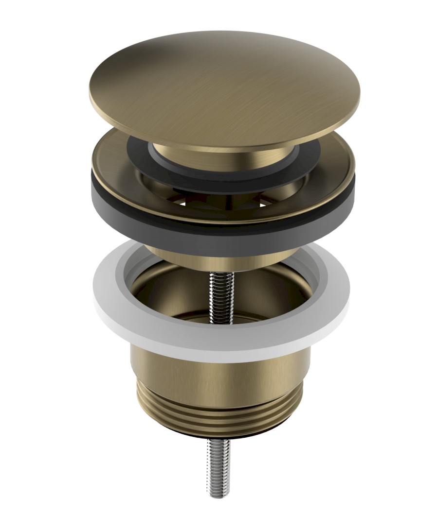 CV1002G (61694) Umyvadlová výpust 5/4“, click-clack, velká zátka, 10-65mm, zlato mat CV1002G