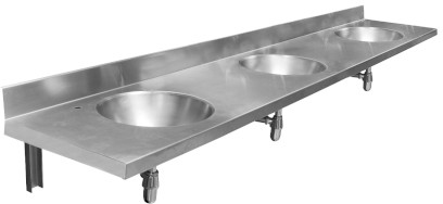 Závěsný pult se třemi umyvadly 1800x254x550 mm, nerez mat 13071.3.S