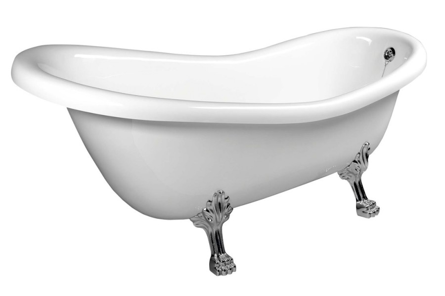 RETRO volně stojící vana 147x69,5x67,5cm, nohy chrom mat, bílá 85316