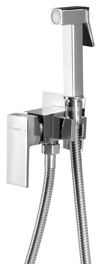 Podomítková bidetová baterie se Stop sprškou, hadice 1,2m, hranatá, chrom SK301