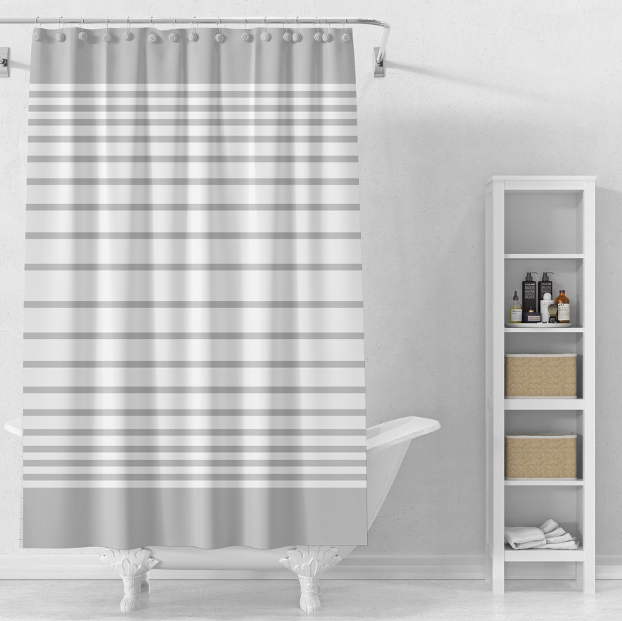 Sprchový závěs 180x180cm, vinyl, transparentní/bílá, pruhy ZV033