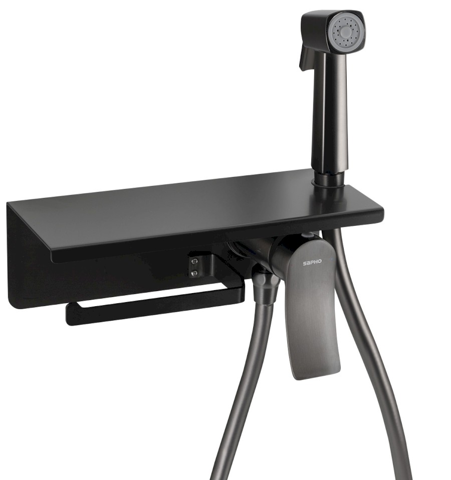 TJ040GM (56205) Podomítková bidetová baterie se Stop sprškou a držákem toaletního papíru, gun metal TJ040GM