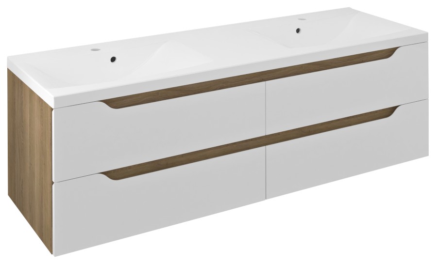 WA150-3025 (59753) WAVE dvojumyvadlová skříňka 149,7x50x47,8cm, bílá/dub cuneo WA150-3025