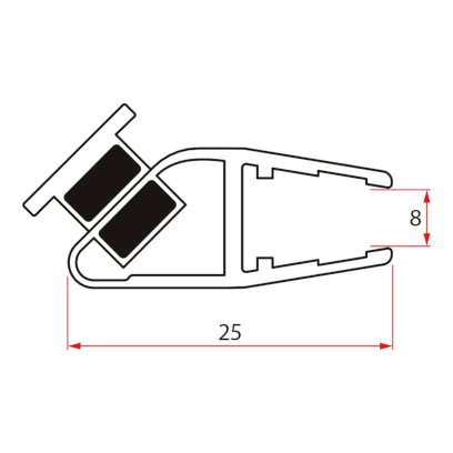 Set magnetických těsnění 45°pro sklo 8mm a profil , 2000mm NDGD03