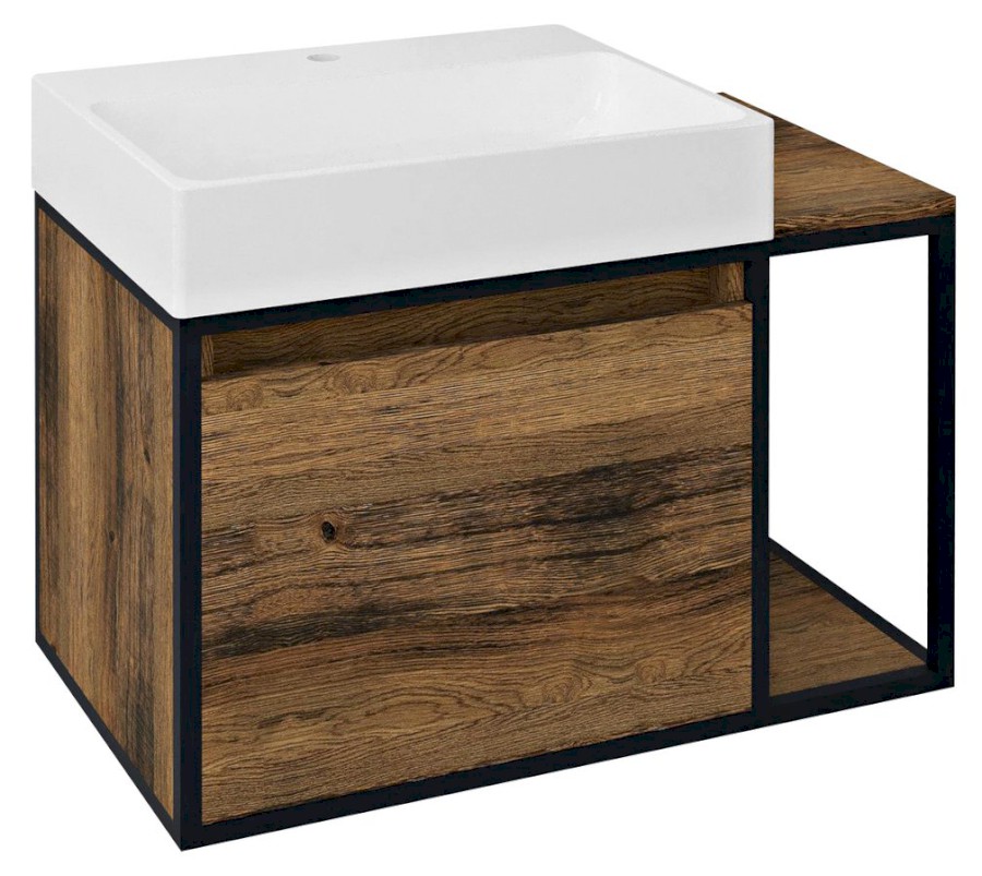 SKARA umyvadlová skříňka 80x49,5x46,5cm, černá mat/dub Collingwood CG003-1919