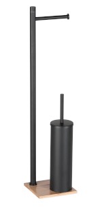 TR3241 (57897) TRILLY stojan s držákem na toaletní papír a WC štětkou, hranatý, černá mat/bambus TR3241