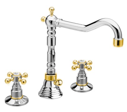 ANTEA tříprvková umyvadlová baterie s retro hubicí, s výpustí, chrom/zlato 3222