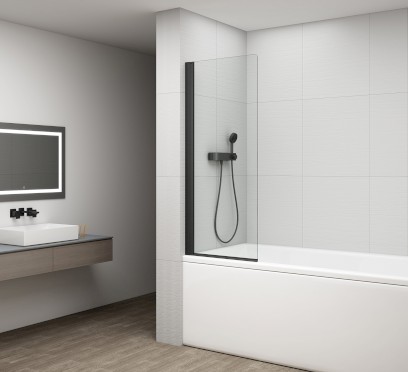 ROTA BLACK vanová zástěna otočná 650mm, čiré sklo FB650