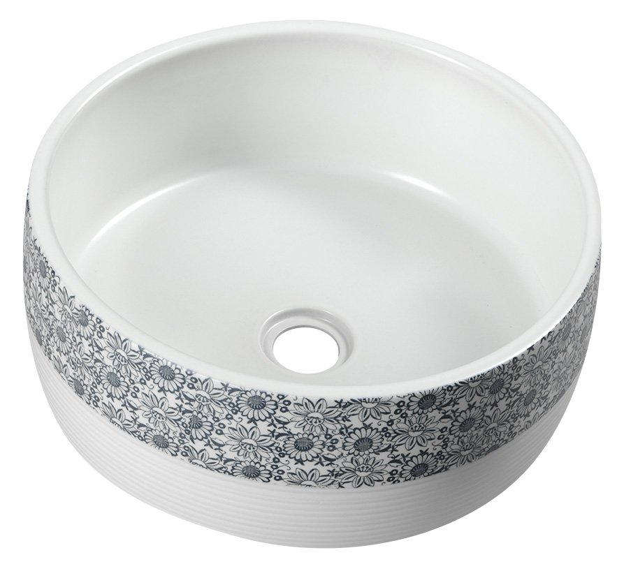 PRIORI keramické umyvadlo na desku, Ø 41 cm, bílá s modrým vzorem PI027