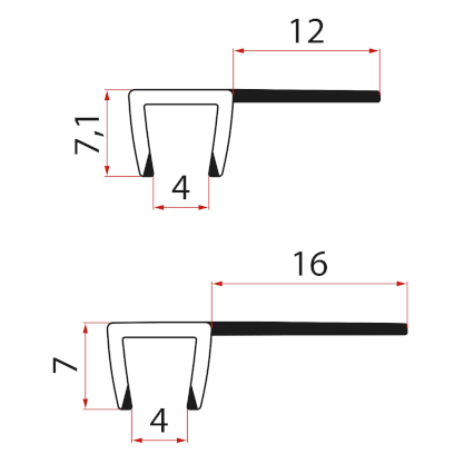 Set svislých těsnění pro sklo 5/5mm, 2000mm SPAT02