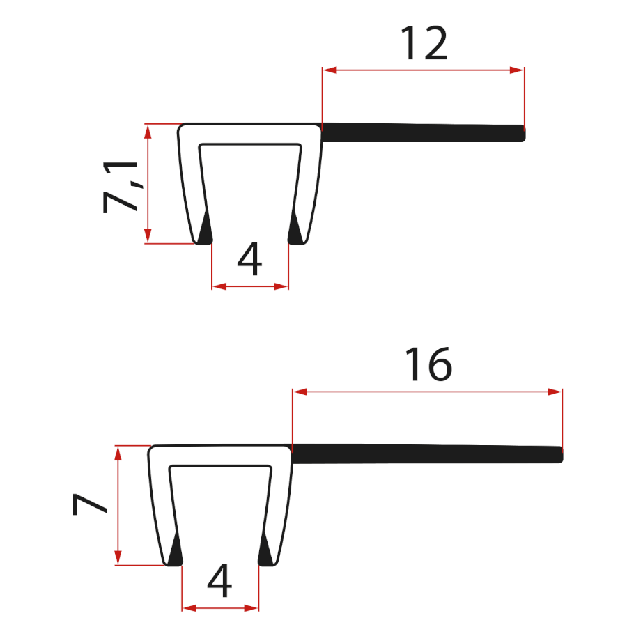 SPAT02 (61590) Set svislých těsnění pro sklo 5/5mm, 2000mm SPAT02
