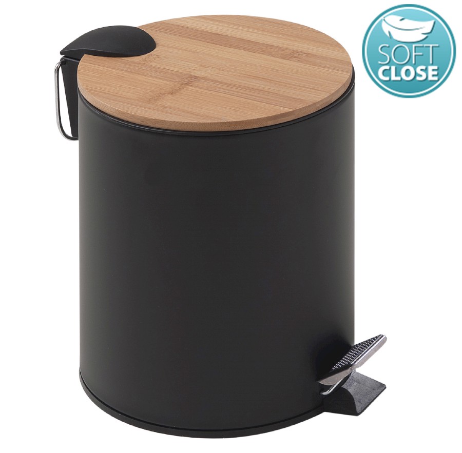 1309 (57912) KENTA odpadkový koš 3l, Soft Close, černá mat/bambus 1309