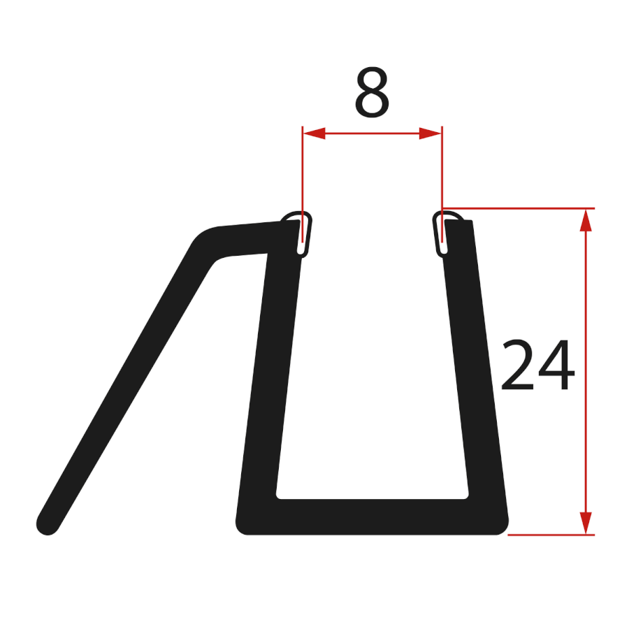 Spodní těsnění na dveře, sklo 8mm, 1000mm, černá NDALB04