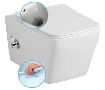 PORTO CLEANWASH závěsná WC mísa Rimless, integrovaná baterie a bidet. sprška, 36x5cm, bílá PZ102RX