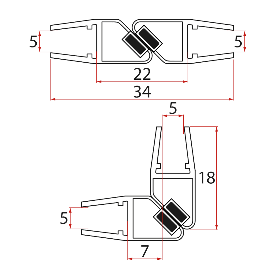 MAG03 (59458) Set magnetických těsnění 45°pro sklo 5/5mm, 2000mm (2ks) MAG03