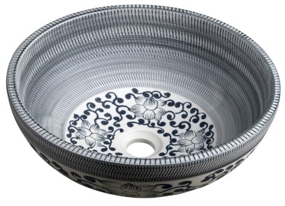 PRIORI keramické umyvadlo na desku, Ø 41 cm, modrá se vzorem PI036