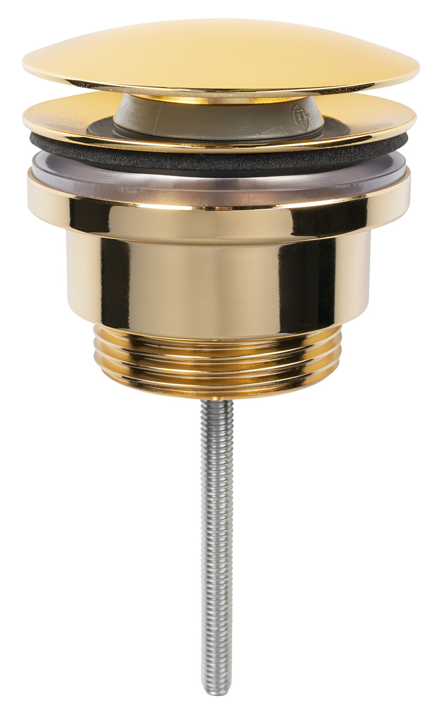 CV1110G (60229) Umyvadlová výpust 5/4“, click-clack, velká zátka, 5-65mm, zlato CV1110G