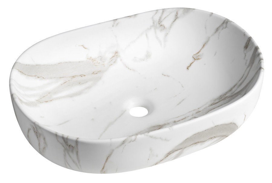 CA590BC (58539) CALEO keramické umyvadlo na desku, 60x42cm, bianco carrara CA590BC