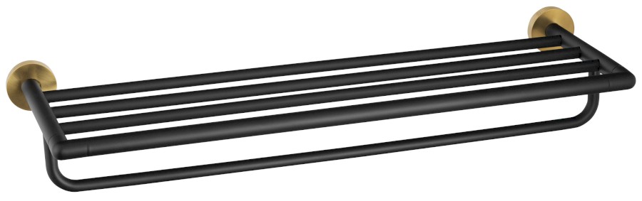WS029BG (60590) LARISSA polička na ručníky s hrazdou 600mm, černá/zlato mat WS029BG