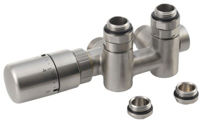 TWIN COMBI připojovací sada ventilů termostatická pro střed.připojení, levá, nerez mat CP5512S