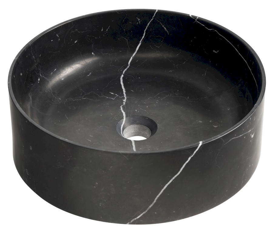 BLOK kamenné umyvadlo na desku, Ø 40cm, matný černý Marquin 2401-52